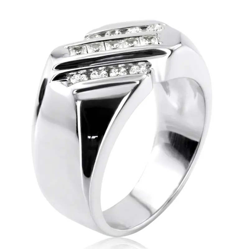 14K white gold 0.49 ct. Round Cut Channel Set Diamond Men's Ring - alternate view 4