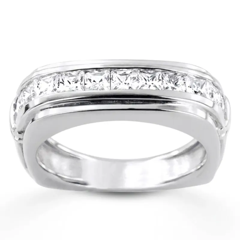 14K white gold 1.54 ct. Princess Cut Channel Set Diamond Men's Ring - alternate view 2