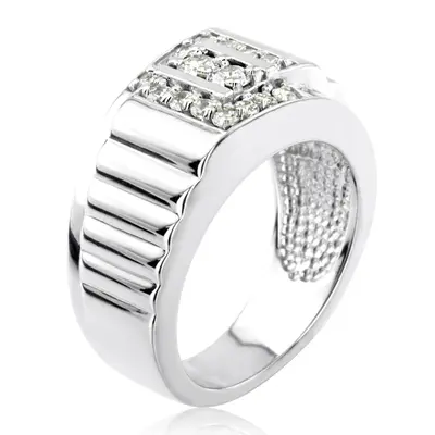 14K white gold 0.62 ct. Round Cut Pave Diamond Men's Ring - alternate view 3 thumbnail