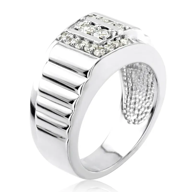 14K white gold 0.62 ct. Round Cut Pave Diamond Men's Ring - alternate view 3