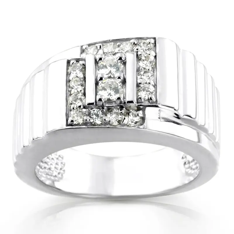14K white gold 0.62 ct. Round Cut Pave Diamond Men's Ring - main view