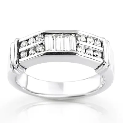 14K white gold 0.50 ct. tw. Baguette Channel Set Diamond Men's Ring - main view thumbnail