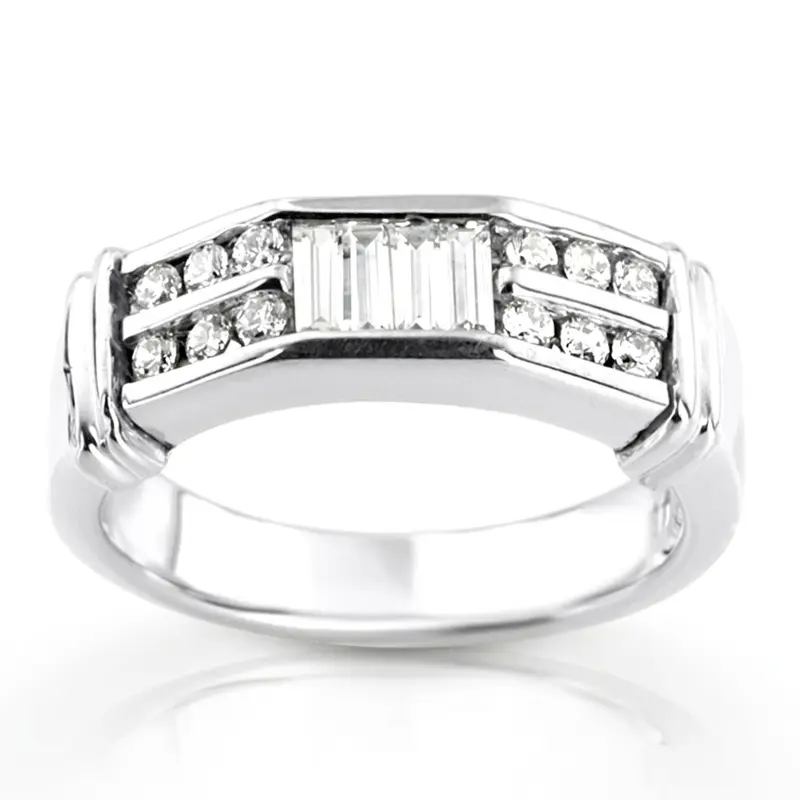 14K white gold 0.50 ct. tw. Baguette Channel Set Diamond Men's Ring - main view
