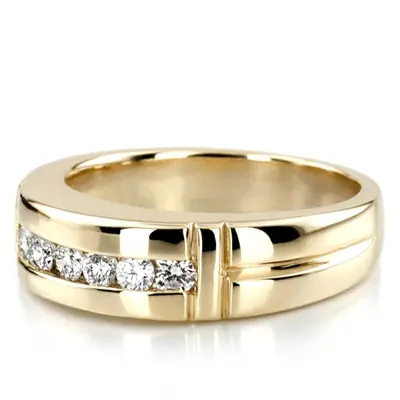 14K rose gold 0.56 ct. Round Cut Channel Set Diamond Man Ring - alternate view 3 thumbnail