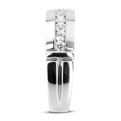 14K rose gold 0.56 ct. Round Cut Channel Set Diamond Man Ring - alternate view 6 thumbnail