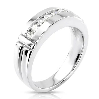 14K rose gold 0.56 ct. Round Cut Channel Set Diamond Man Ring - alternate view 4 thumbnail