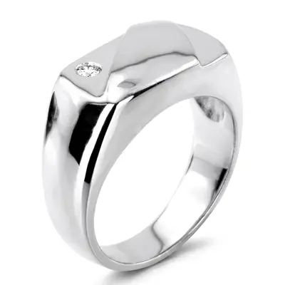 14K white gold 0.07 ct. Round Cut Solitaire Diamond Men's Ring - alternate view 6 thumbnail