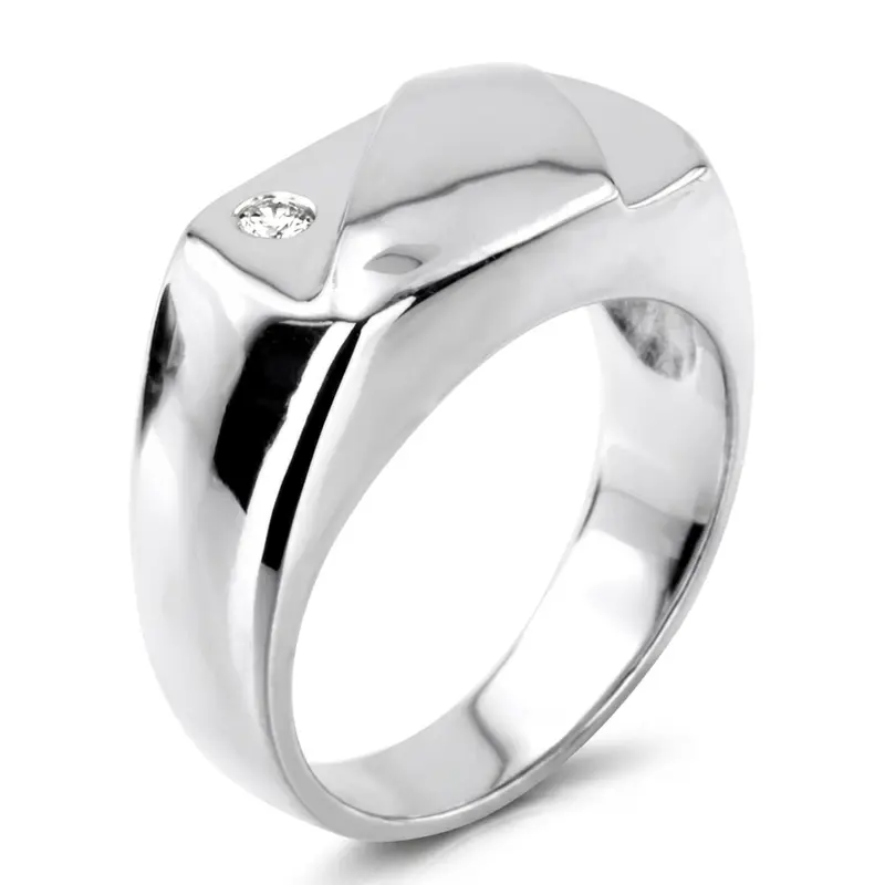 14K white gold 0.07 ct. Round Cut Solitaire Diamond Men's Ring - alternate view 6