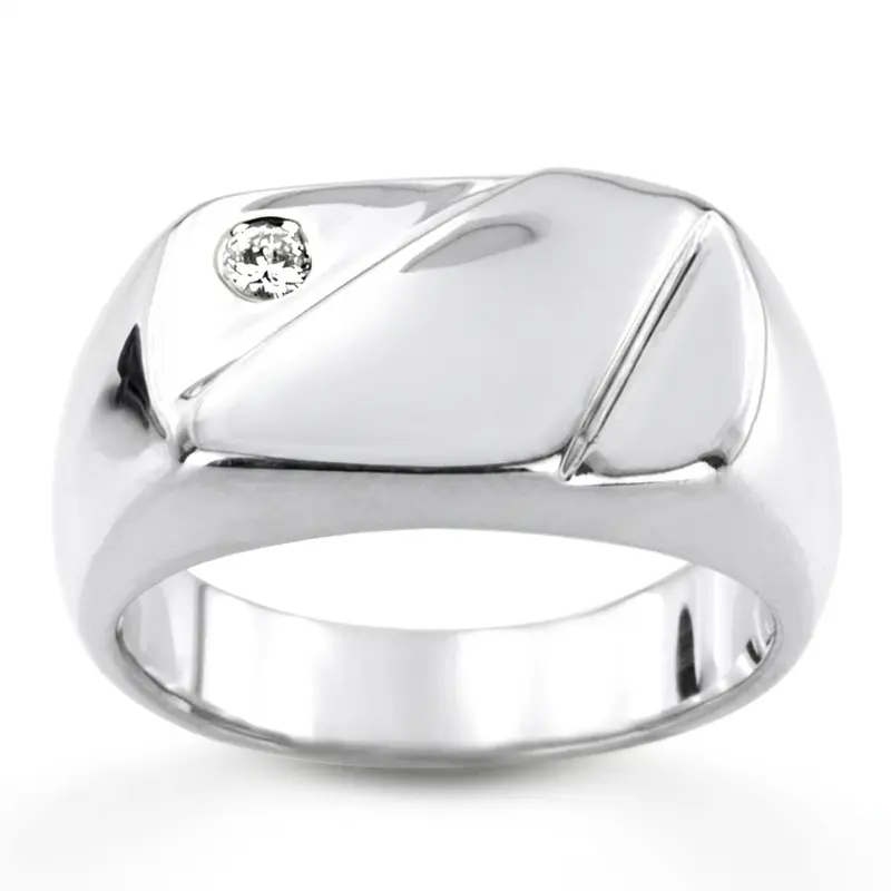14K white gold 0.07 ct. Round Cut Solitaire Diamond Men's Ring - alternate view 2