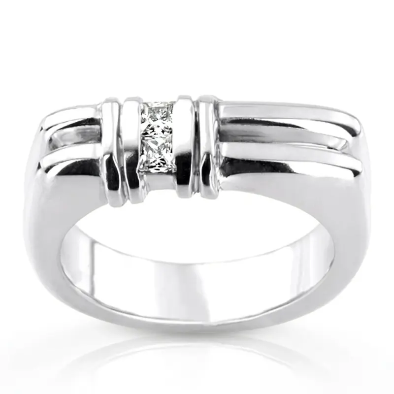 14K white gold 0.20 ct. Princess Cut Diamond Men's Ring - alternate view 2