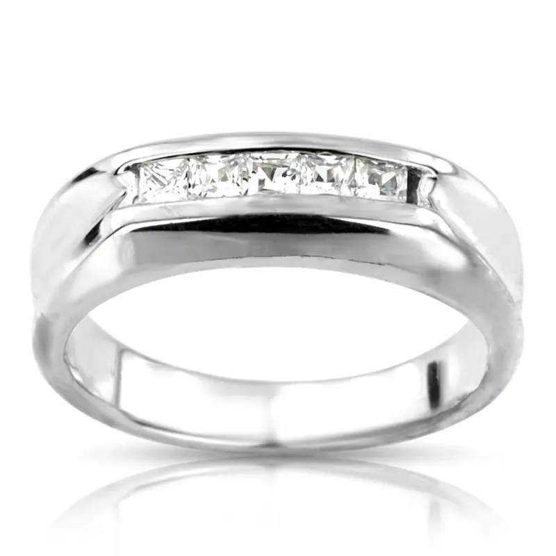 14K white gold 0.50 ct. Princess Cut Channel Set Diamond Men's Ring - main view