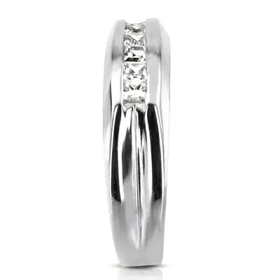 14K white gold 0.50 ct. Princess Cut Channel Set Diamond Men's Ring - alternate view 4 thumbnail