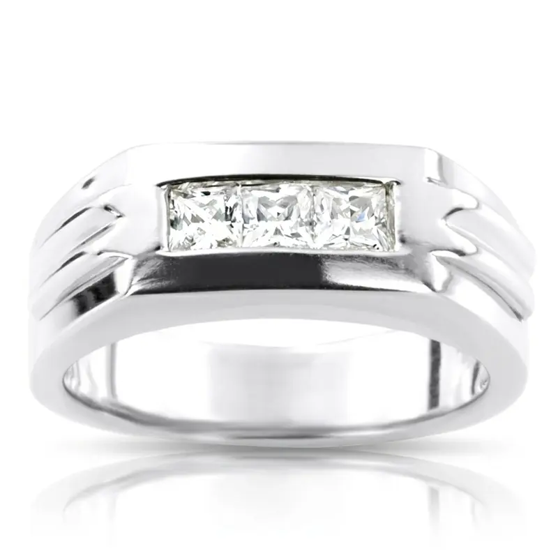 14K white gold 0.60 ct. Princess Cut Channel Set Diamond Man Ring 1 - main view