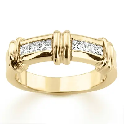 14K yellow gold 0.60 ct. Princess Cut Channel Set Diamond Man Ring - main view thumbnail