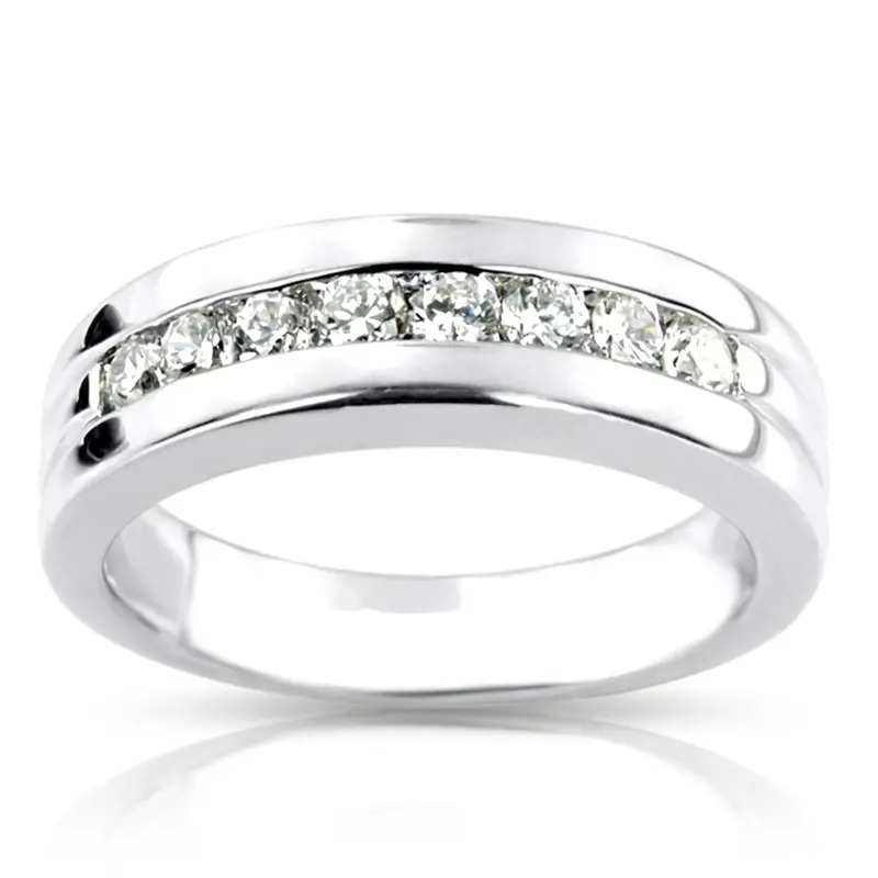 14K white gold 0.56 ct. Round Cut Channel Set Men's Diamond Ring - main view