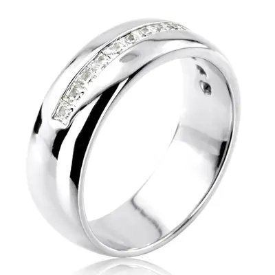 14K white gold 0.75 ct. Princess Cut Channel Set Diamond Men's Ring - alternate view 3 thumbnail