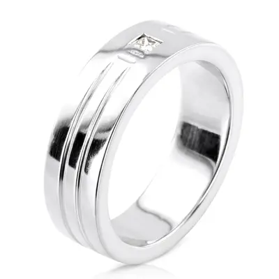 14K white gold 0.10 ct. Princess Cut Solitaire Diamond Men's Ring - alternate view 5 thumbnail