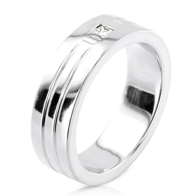14K white gold 0.10 ct. Princess Cut Solitaire Diamond Men's Ring - alternate view 5
