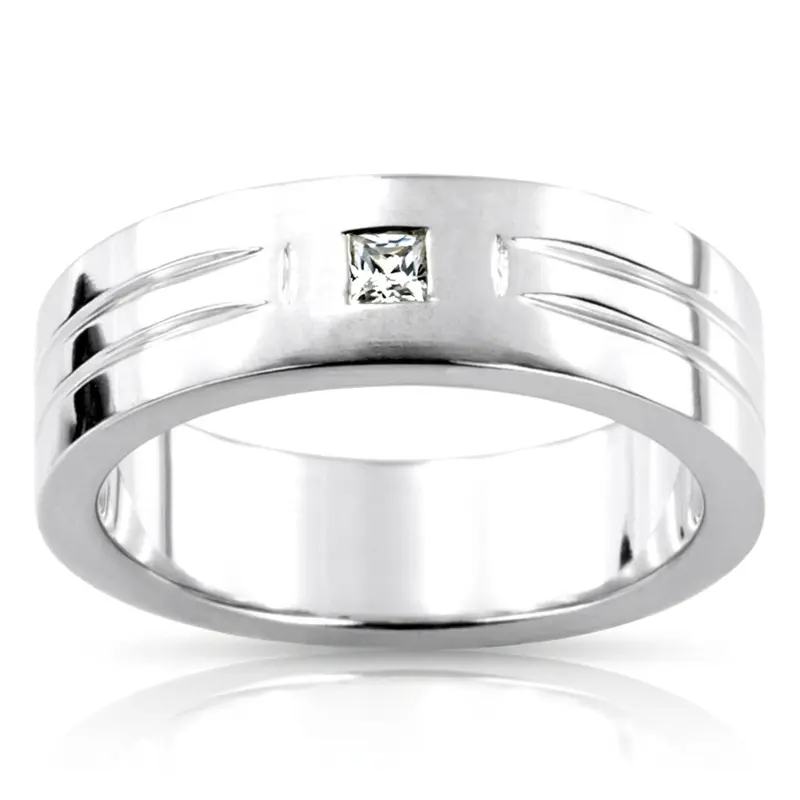 14K white gold 0.10 ct. Princess Cut Solitaire Diamond Men's Ring - main view