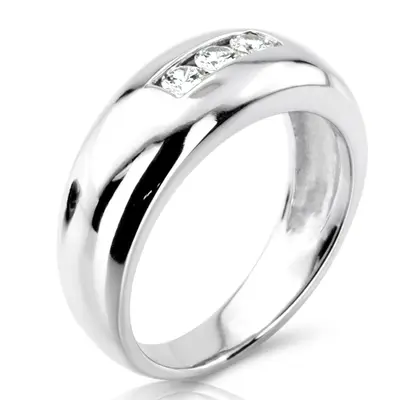 14K white gold 0.30 ct. Three Stone Round Cut Diamond Men Ring - alternate view 5 thumbnail