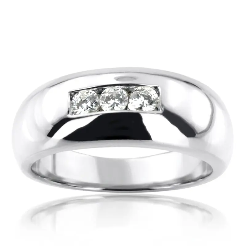 14K white gold 0.30 ct. Three Stone Round Cut Diamond Men Ring - alternate view 2