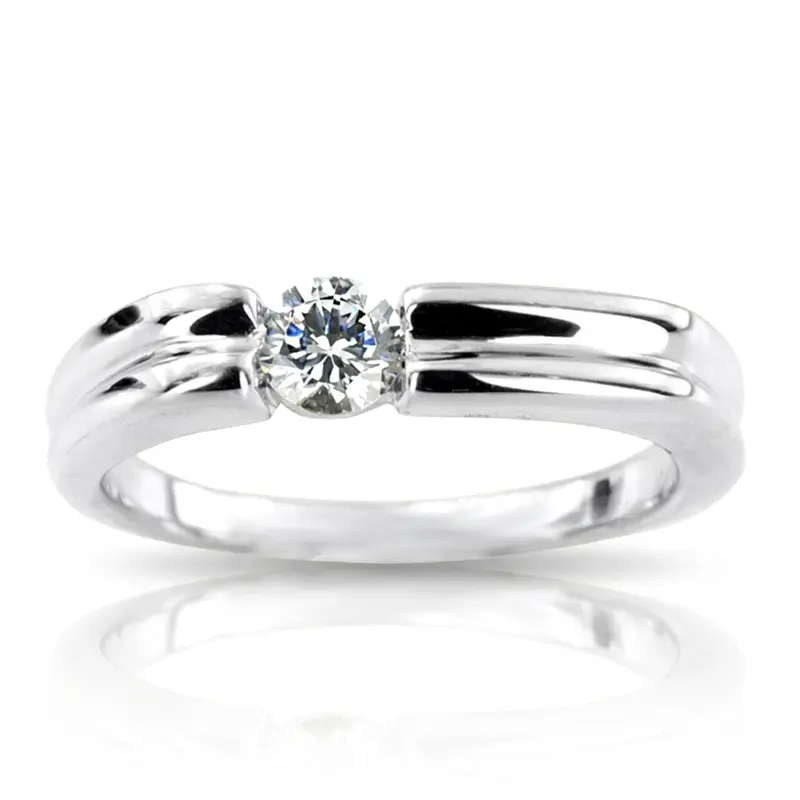 14K white gold 0.35 ct. Round Cut Bar Set Solitaire Diamond Men's Ring - alternate view 2