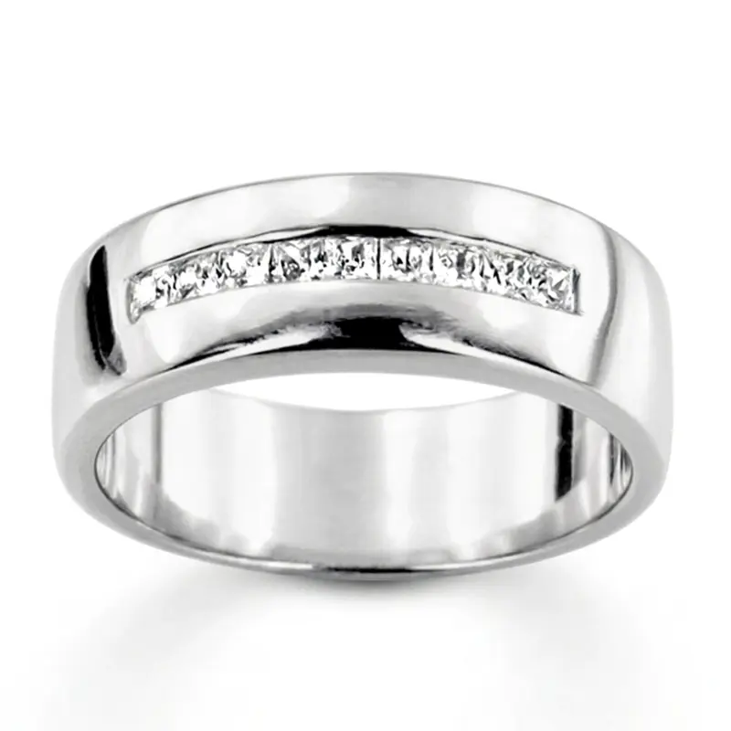 14K white gold 0.63 ct. Princess Cut Channel Set Diamond Men's Ring - main view