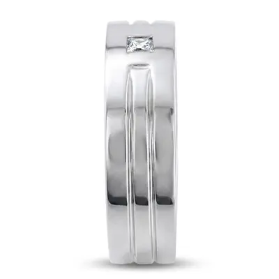 14K white gold 0.10 ct. Princess Cut Solitaire Diamond Men's Ring - alternate view 4 thumbnail