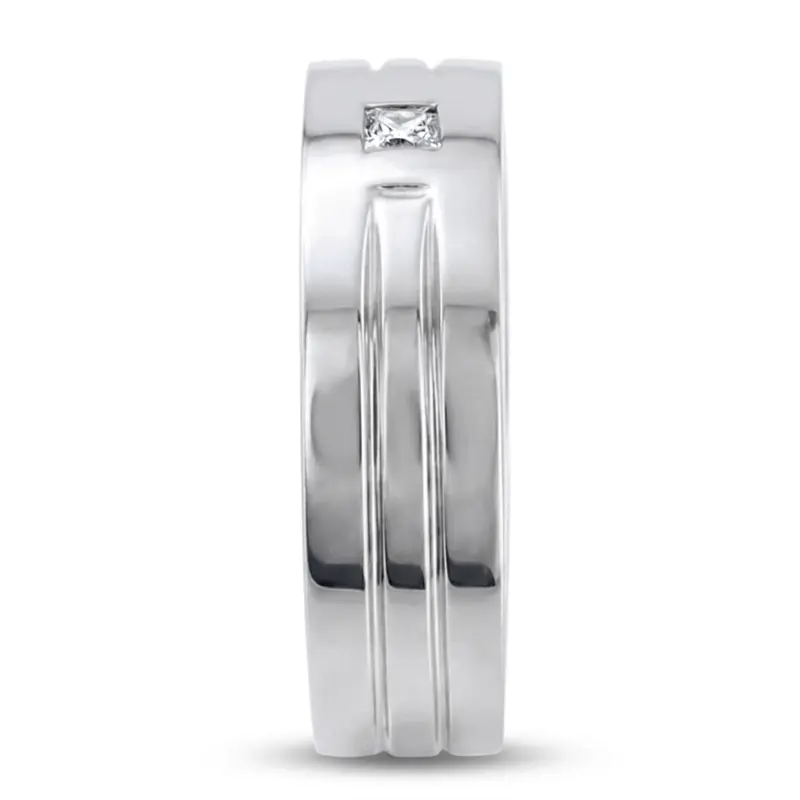 14K white gold 0.10 ct. Princess Cut Solitaire Diamond Men's Ring - alternate view 4