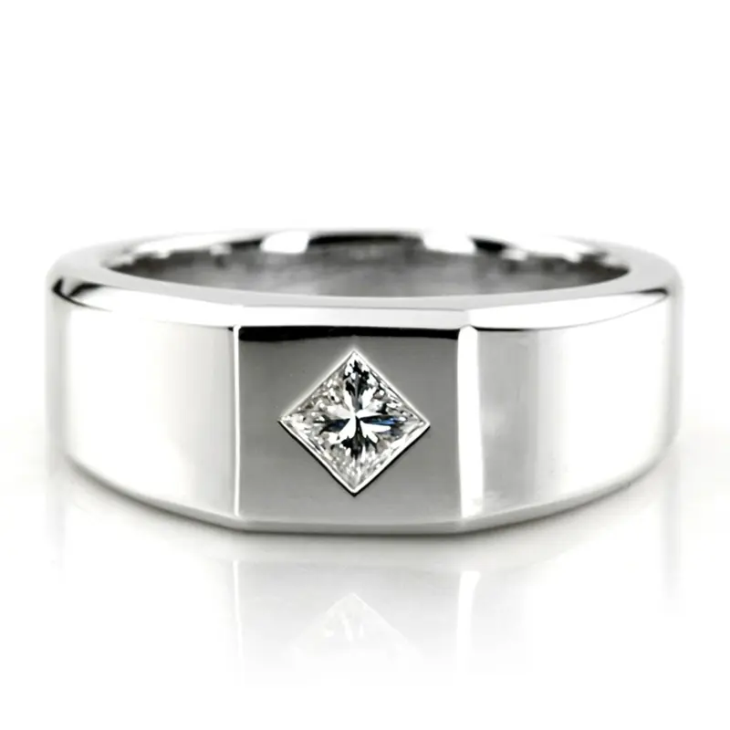 14K white gold 0.27 ct. Princess Cut Solitaire Diamond Men's Ring - main view