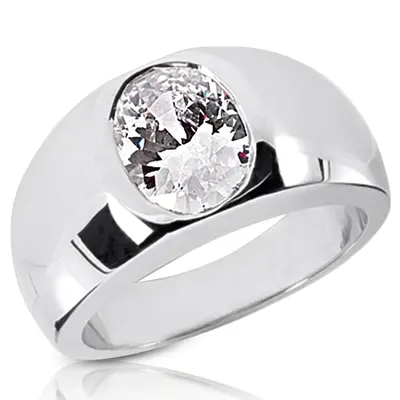 14K white gold Oval Diamond Solitaire Men's Ring (10x8mm) - main view thumbnail