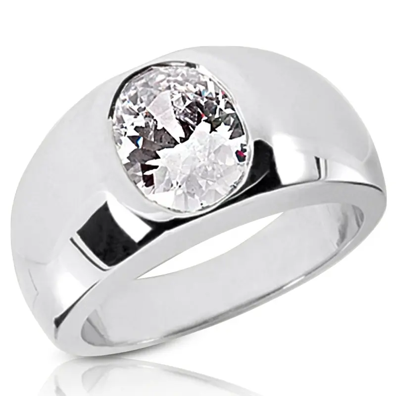 14K white gold Oval Diamond Solitaire Men's Ring (10x8mm) - main view
