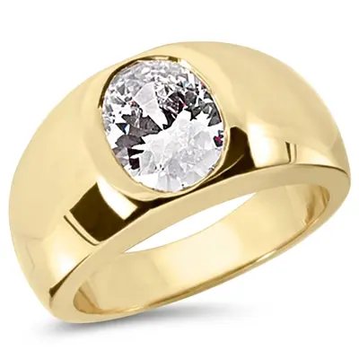 14K white gold Oval Diamond Solitaire Men's Ring (10x8mm) - alternate view 2 thumbnail