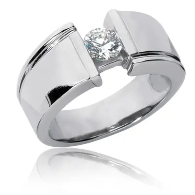 14K white gold 1.00 ct Bar Set Solitaire Diamond Men's Ring - main view thumbnail