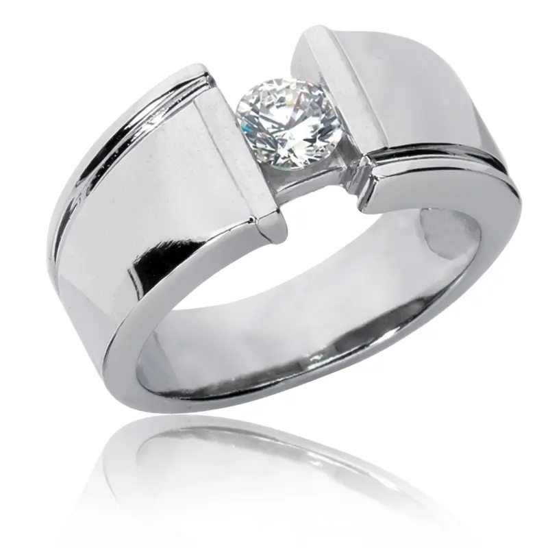 14K white gold 1.00 ct Bar Set Solitaire Diamond Men's Ring - main view