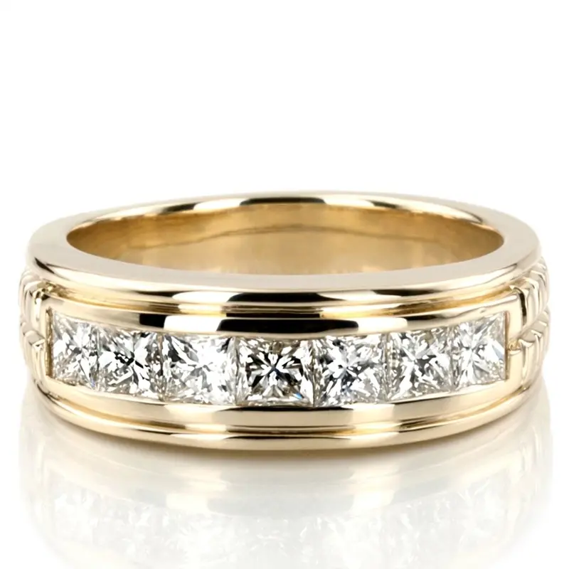 14K white gold 2.10 ct. tw. Princess Cut Diamond Men's Ring - main view
