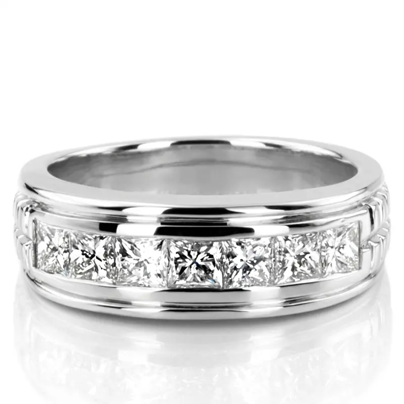 14K white gold 2.10 ct. tw. Princess Cut Diamond Men's Ring - alternate view 2