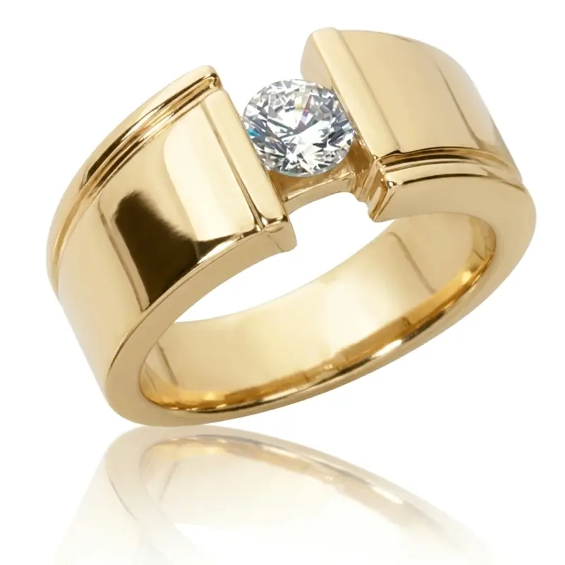 14K white gold 1.00 ct Bar Set Solitaire Diamond Men's Ring - alternate view 2