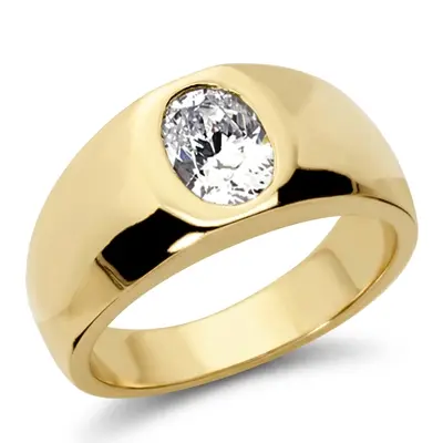 14K white gold Oval Diamond Solitaire Men's Ring (8x6mm) - alternate view 4 thumbnail