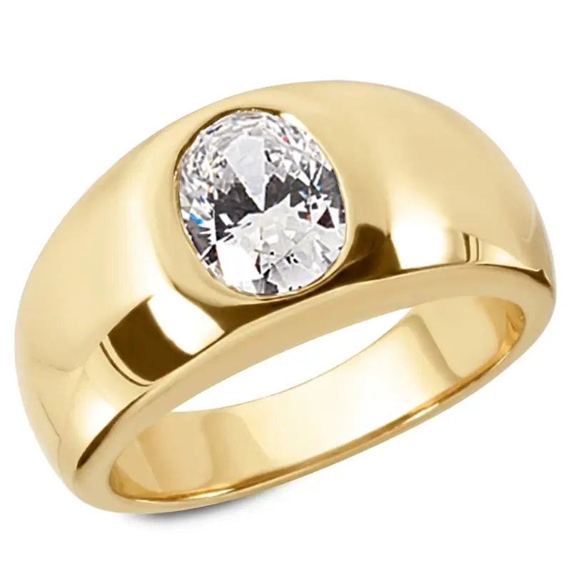 14K white gold Oval Diamond Solitaire Men's Ring (9x7mm) - alternate view 2