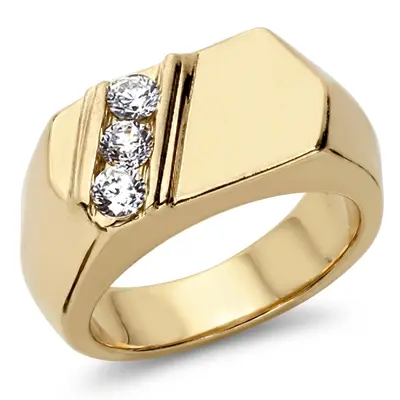 14K white gold 0.45 ct. tw. Diagonal Three Stone Diamond Men's Ring - alternate view 2 thumbnail