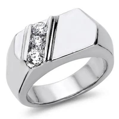 14K white gold 0.45 ct. tw. Diagonal Three Stone Diamond Men's Ring - main view thumbnail