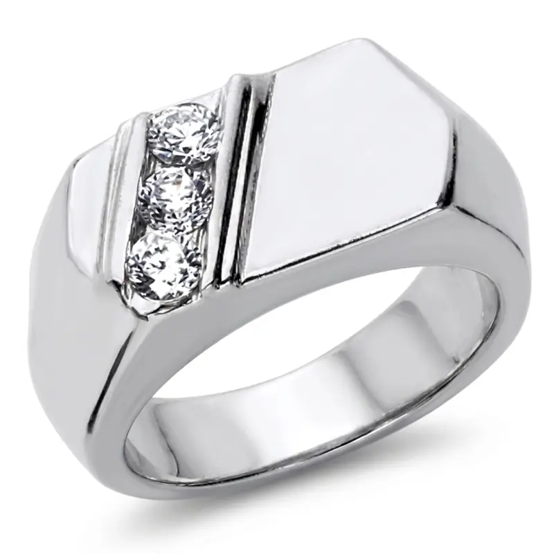 14K white gold 0.45 ct. tw. Diagonal Three Stone Diamond Men's Ring - main view