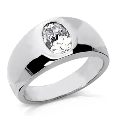 14K white gold Oval Diamond Solitaire Men's Ring (8x6mm) - main view thumbnail