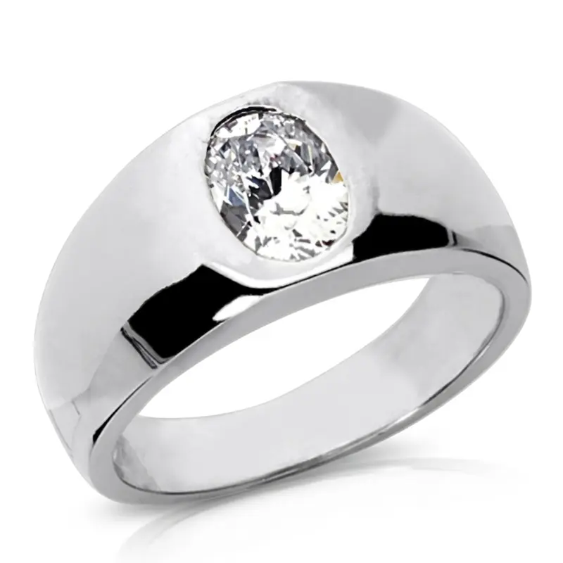 14K white gold Oval Diamond Solitaire Men's Ring (8x6mm) - main view