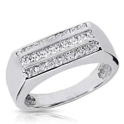 14K white gold 1.05 ct. tw. Princess Cut Channel Set Diamond Men's Ring - main view thumbnail