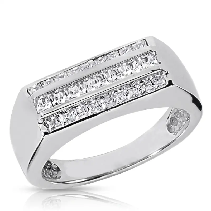 14K white gold 1.05 ct. tw. Princess Cut Channel Set Diamond Men's Ring - main view