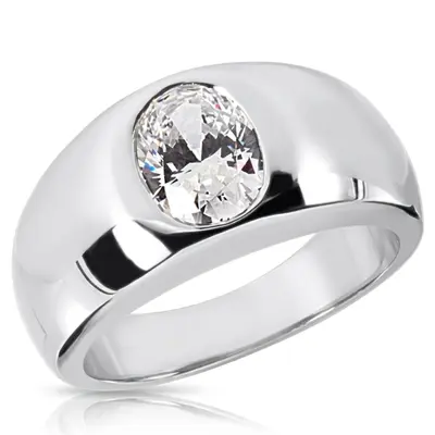 14K white gold Oval Diamond Solitaire Men's Ring (9x7mm) - main view thumbnail