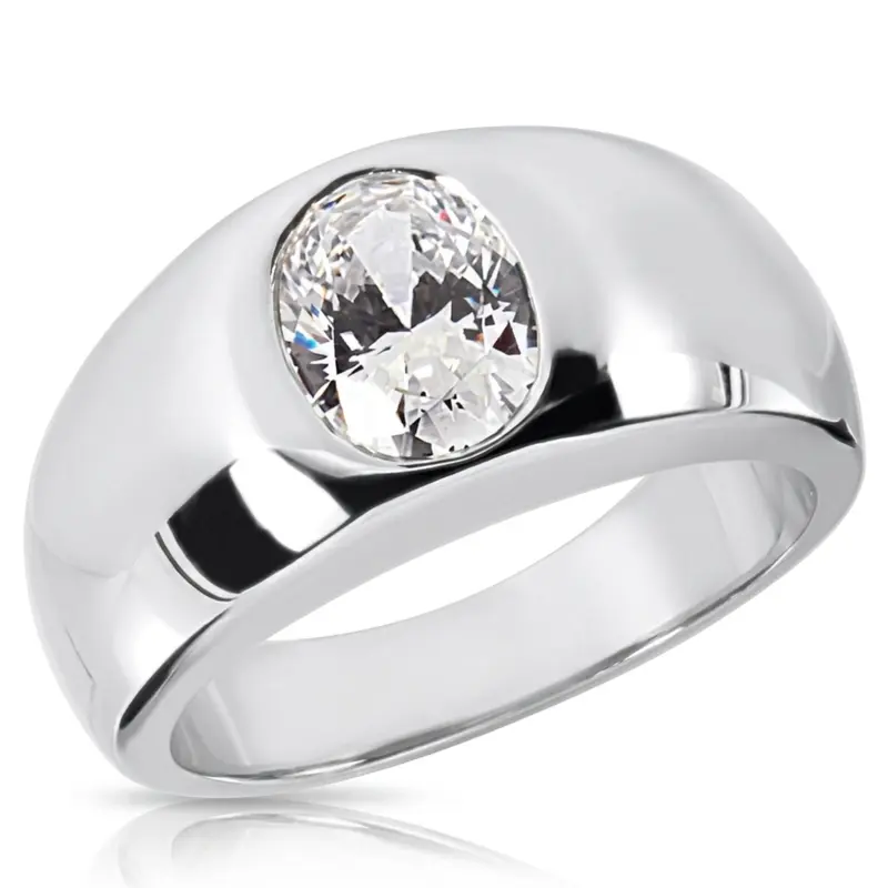 14K white gold Oval Diamond Solitaire Men's Ring (9x7mm) - main view