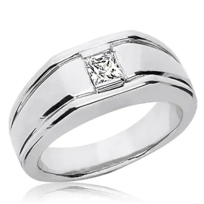14K white gold 0.40 ct. tw. Princess Cut Solitaire Diamond Men's Ring - main view thumbnail